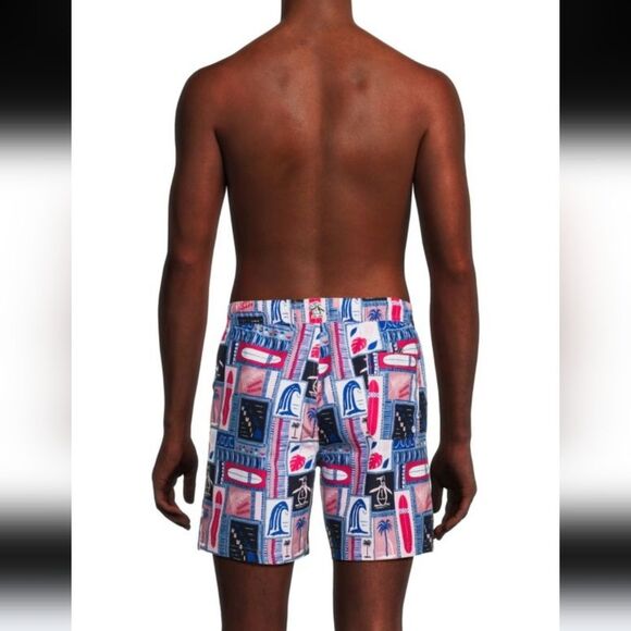 Penguin Drawstring Colorful Surfboard Print Swim Shorts Size XXL - Picture 12 of 12